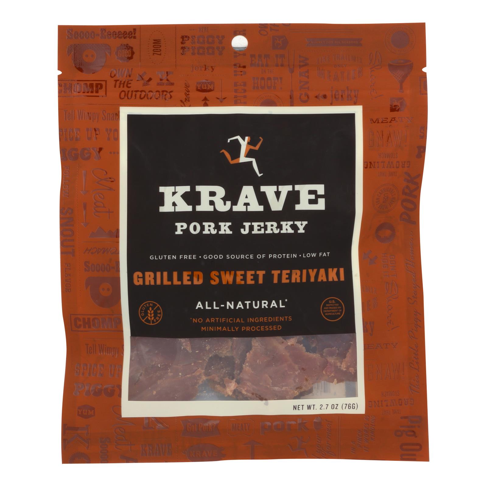 Krave, Krave Pork Jerky - Grilled Sweet Teriyaki - Case of 8 - 2.7 oz (Pack of 8)